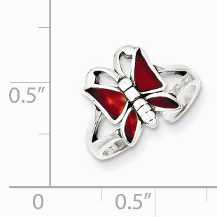 Alternate view of the Red Enameled Butterfly Toe Ring in Antiqued Sterling Silver by The Black Bow Jewelry Co.