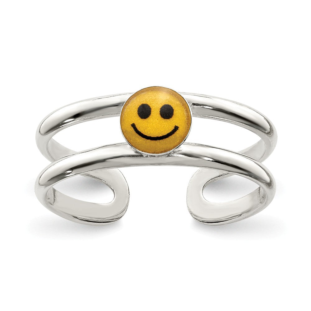 Yellow &amp; Black Enameled Smiley Face Toe Ring in Sterling Silver, Item T8139 by The Black Bow Jewelry Co.