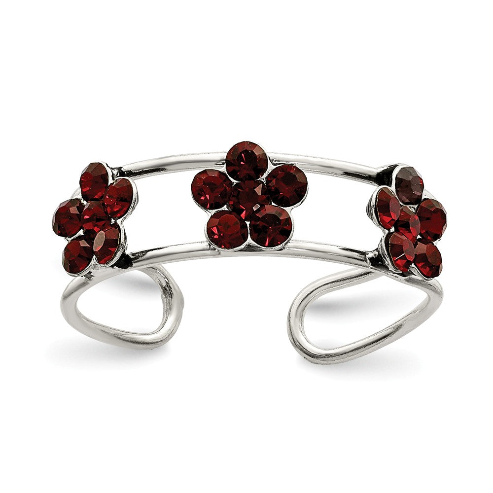Stellux Red Crystal Floral Toe Ring in Sterling Silver, Item T8141 by The Black Bow Jewelry Co.
