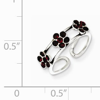 Alternate view of the Stellux Red Crystal Floral Toe Ring in Sterling Silver by The Black Bow Jewelry Co.