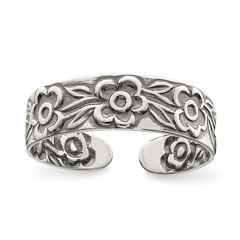Antiqued Flowers Toe Ring in Sterling Silver, Item T8142 by The Black Bow Jewelry Co.