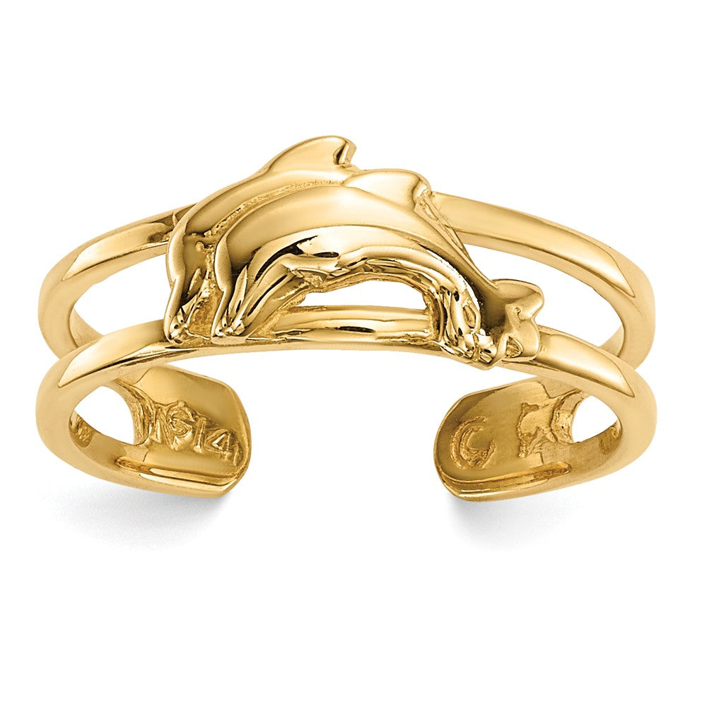 14k Yellow Gold 5.5mm Polished Double Dolphin Toe Ring, Item T8153 by The Black Bow Jewelry Co.