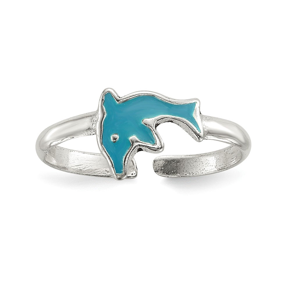 Sterling Silver Blue Enameled Dolphin Toe Ring, Item T8154 by The Black Bow Jewelry Co.