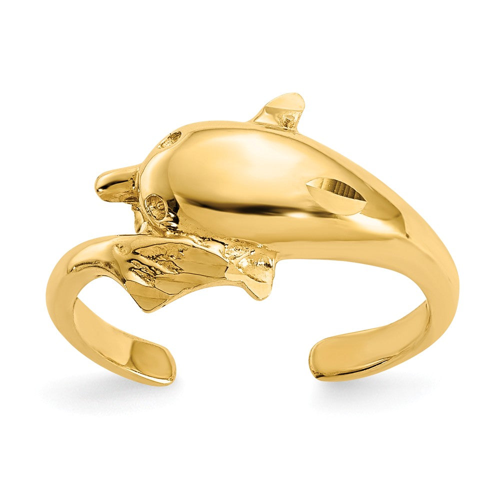 14k Yellow Gold 9mm Polished and Diamond-Cut Dolphin Toe Ring, Item T8160 by The Black Bow Jewelry Co.