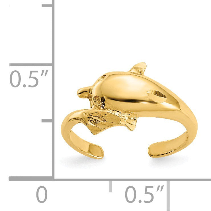 Alternate view of the 14k Yellow Gold 9mm Polished and Diamond-Cut Dolphin Toe Ring by The Black Bow Jewelry Co.