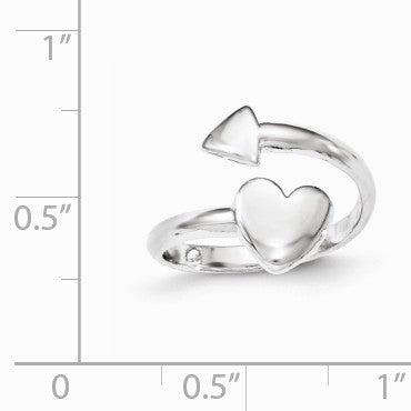 Alternate view of the Rhodium Plated Sterling Silver Heart and Arrow Bypass Toe Ring by The Black Bow Jewelry Co.