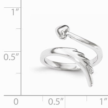 Alternate view of the Rhodium Plated Sterling Silver Heart and Wing Bypass Toe Ring by The Black Bow Jewelry Co.