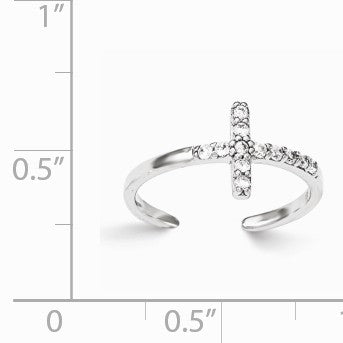 Alternate view of the Rhodium Plated Sterling Silver Cubic Zirconia Cross Toe Ring by The Black Bow Jewelry Co.