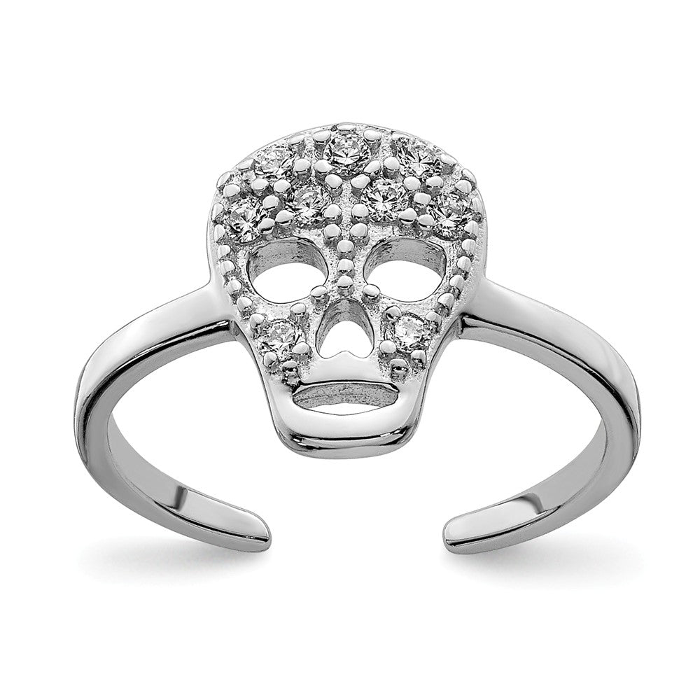 Rhodium Plated Sterling Silver 10mm Cubic Zirconia Skull Toe Ring, Item T8167 by The Black Bow Jewelry Co.