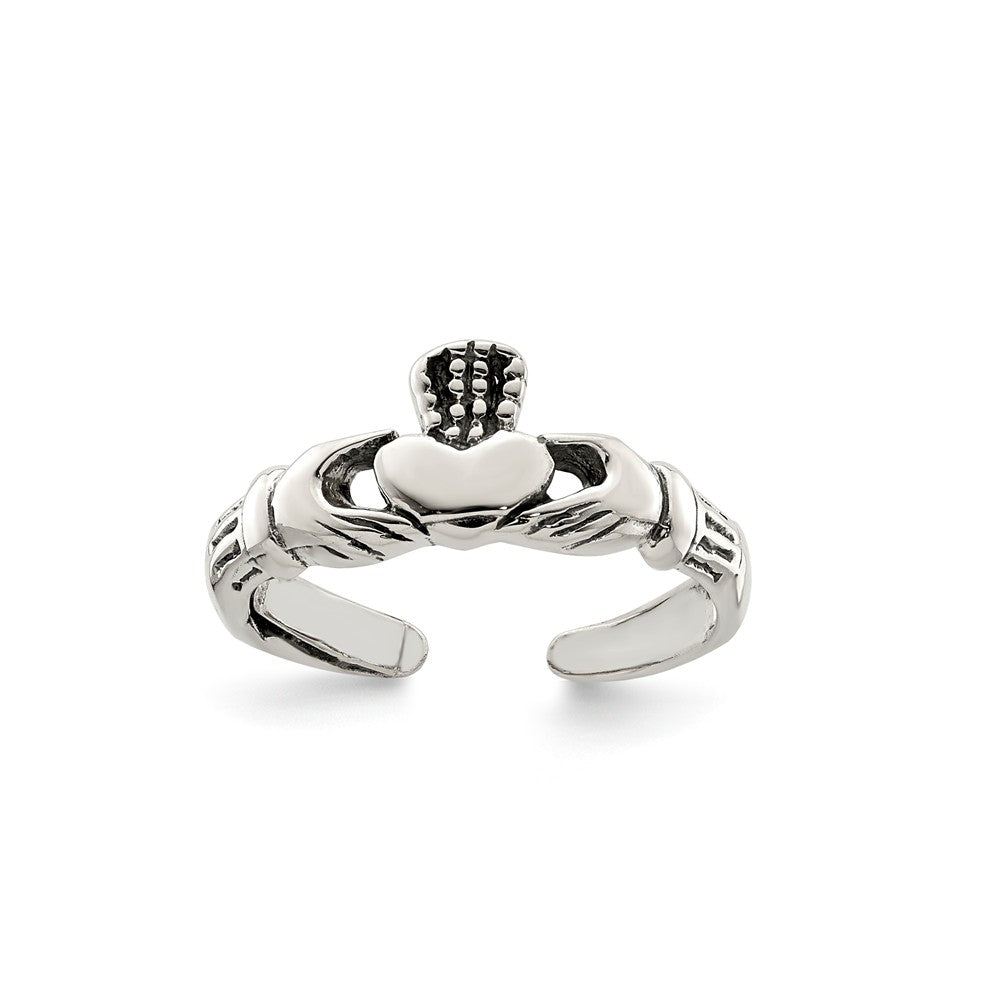 Sterling Silver 7mm Antiqued Claddagh Tapered Toe Ring, Item T8168 by The Black Bow Jewelry Co.