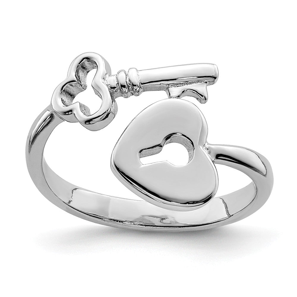 Rhodium Plated Sterling Silver Heart Lock and Key Bypass Toe Ring, Item T8169 by The Black Bow Jewelry Co.
