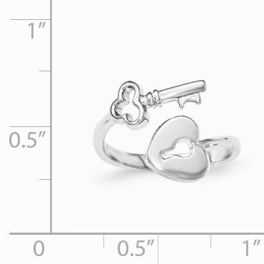 Alternate view of the Rhodium Plated Sterling Silver Heart Lock and Key Bypass Toe Ring by The Black Bow Jewelry Co.