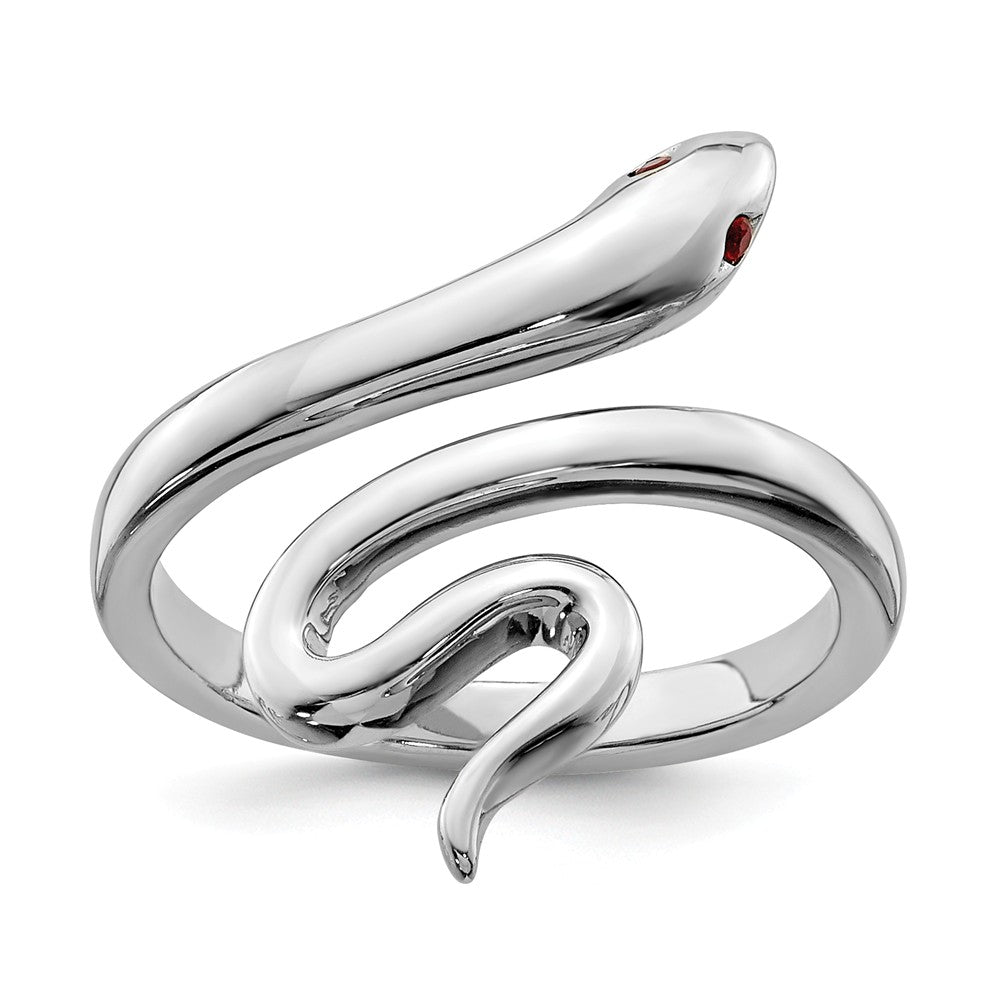 Rhodium Plated Sterling Silver &amp; Synthetic Ruby Eyed Snake Toe Ring, Item T8172 by The Black Bow Jewelry Co.