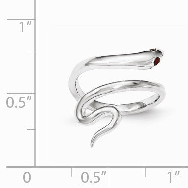 Alternate view of the Rhodium Plated Sterling Silver &amp; Synthetic Ruby Eyed Snake Toe Ring by The Black Bow Jewelry Co.