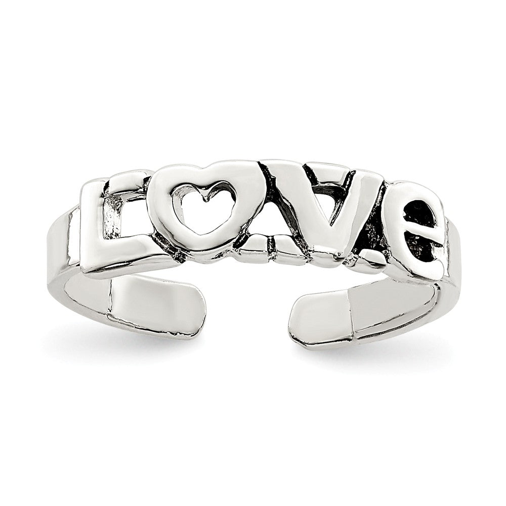 Sterling Silver 4mm Antiqued LOVE Script Toe Ring, Item T8174 by The Black Bow Jewelry Co.