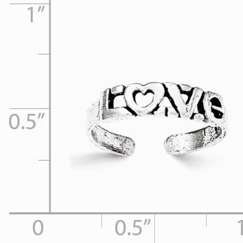Alternate view of the Sterling Silver 4mm Antiqued LOVE Script Toe Ring by The Black Bow Jewelry Co.