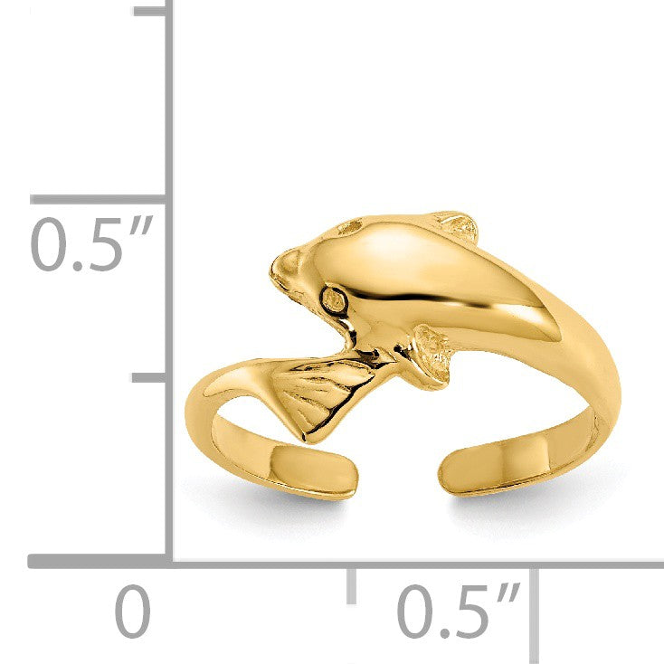 Alternate view of the 14k Yellow Gold 8mm Polished Dolphin Toe Ring by The Black Bow Jewelry Co.