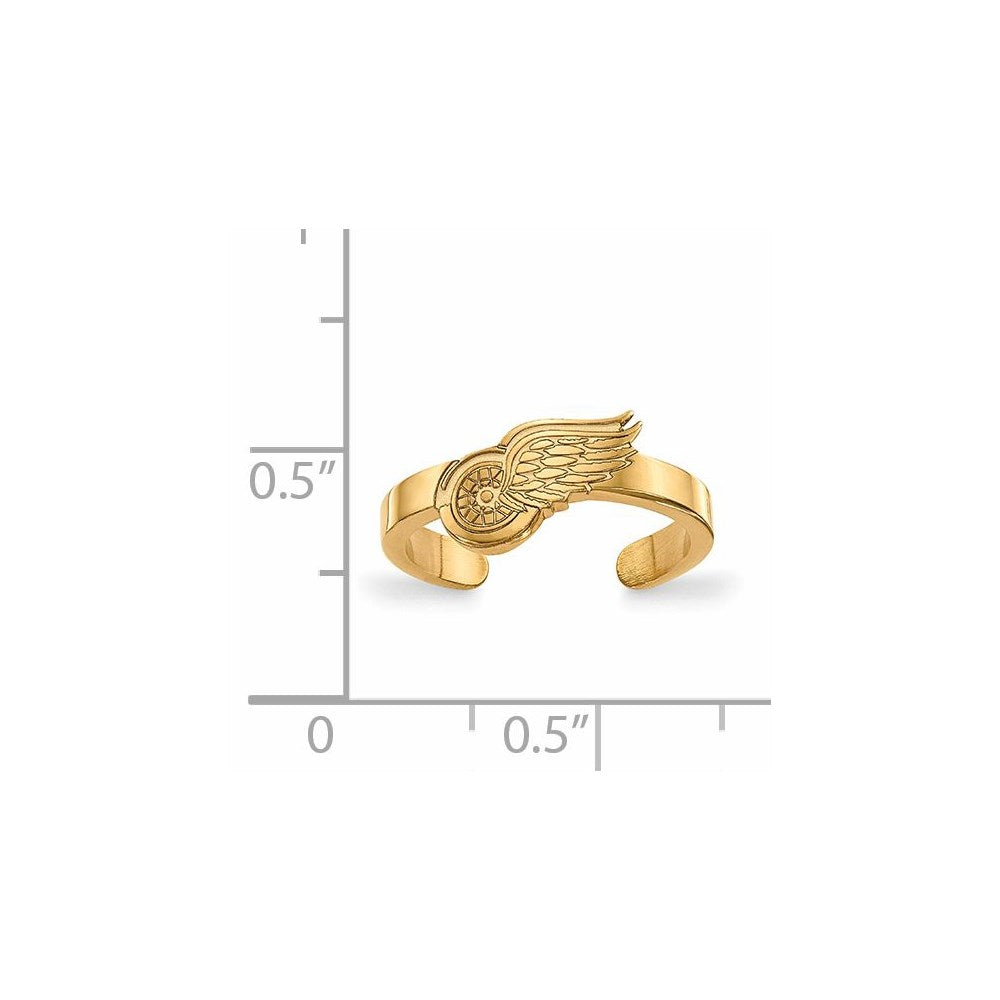 Alternate view of the Sterling Silver 14k Yellow Gold Plated NHL Detroit Red Wings Toe Ring by The Black Bow Jewelry Co.