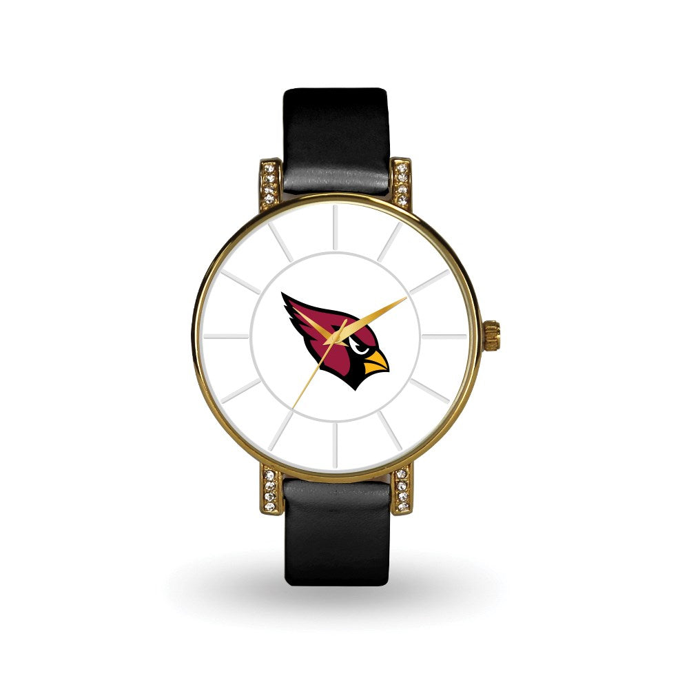 NFL Ladies Arizona Cardinals Black Leather Lunar Watch, Item W10179 by The Black Bow Jewelry Co.
