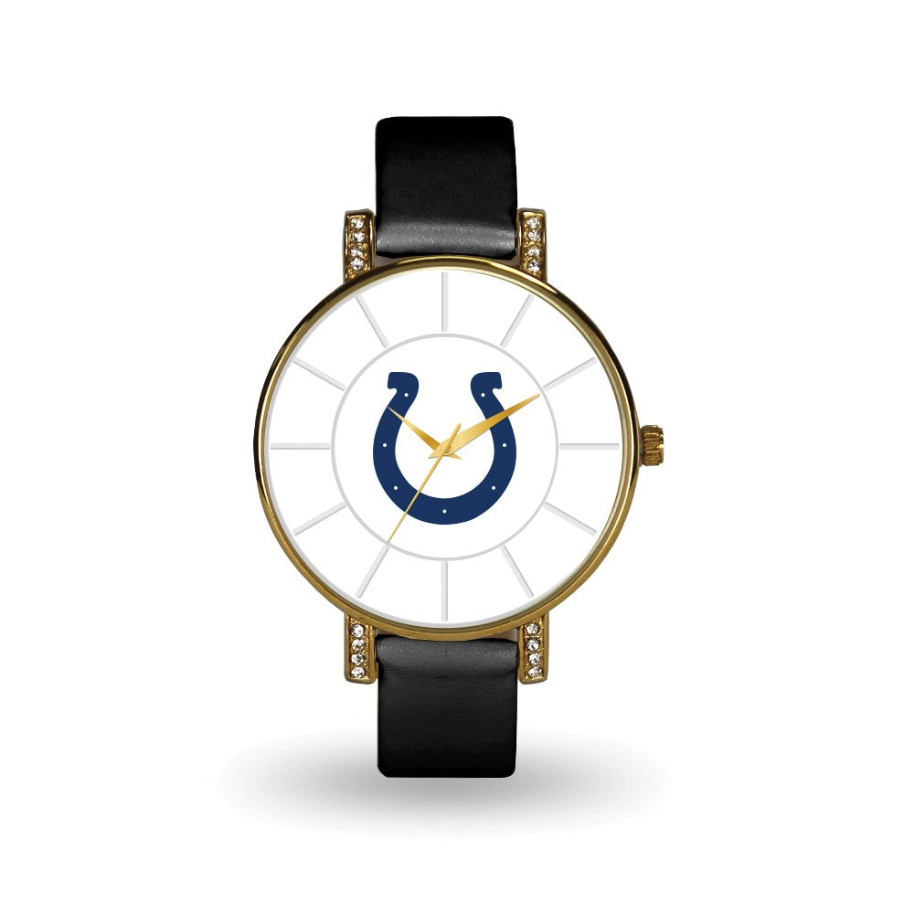NFL Ladies Indianapolis Colts Black Leather Lunar Watch, Item W10192 by The Black Bow Jewelry Co.
