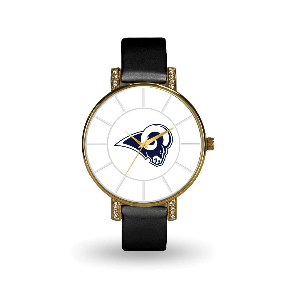 NFL Ladies Los Angeles Rams Black Leather Lunar Watch, Item W10196 by The Black Bow Jewelry Co.