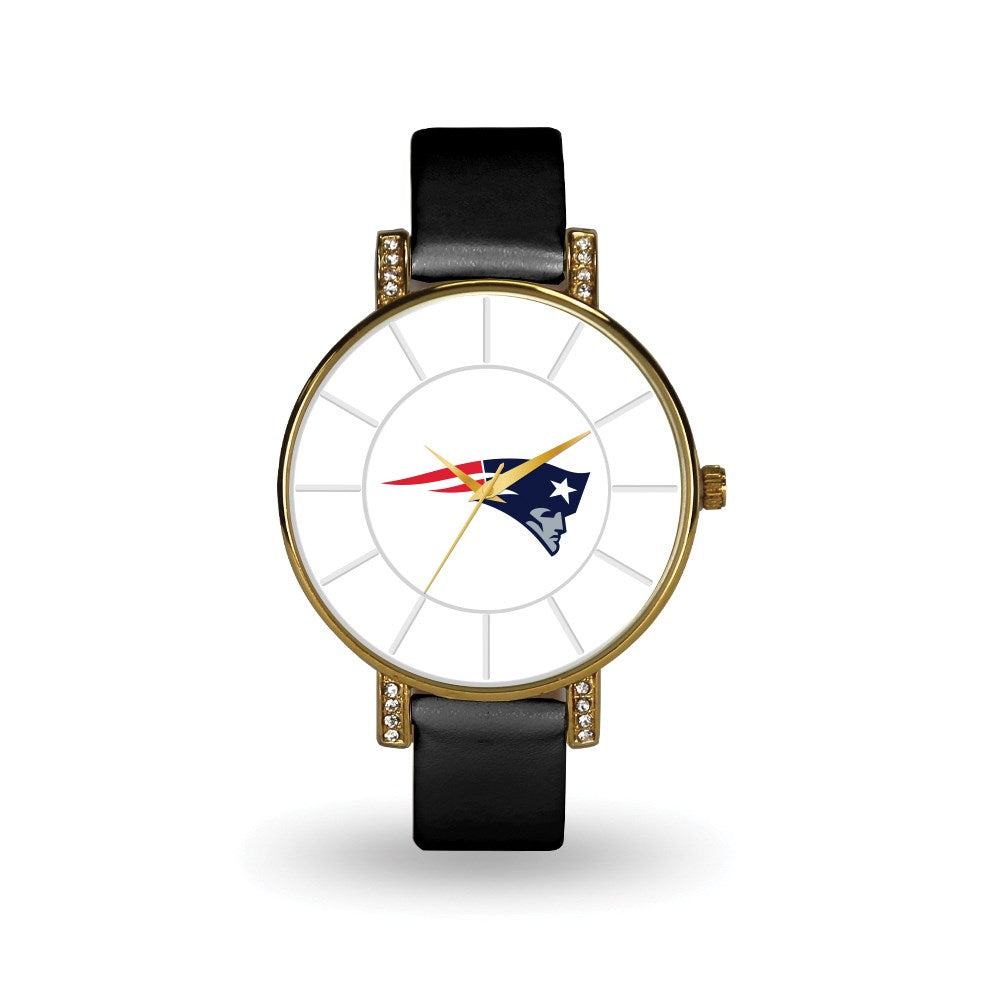 NFL Ladies New England Patriots Black Leather Lunar Watch, Item W10199 by The Black Bow Jewelry Co.