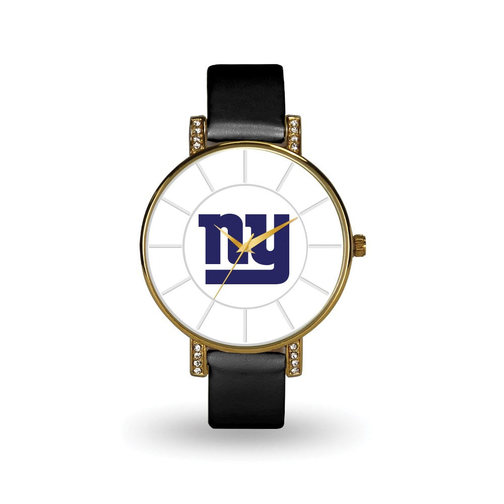 NFL Ladies New York Giants Black Leather Lunar Watch, Item W10201 by The Black Bow Jewelry Co.