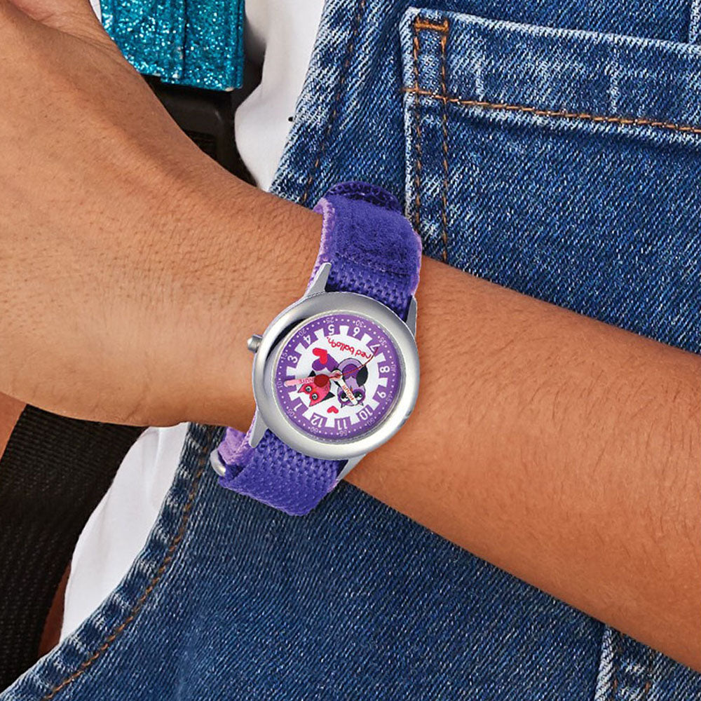 Alternate view of the Red Balloon Boys Love Owl Purple Velcro Time Teacher Watch by The Black Bow Jewelry Co.