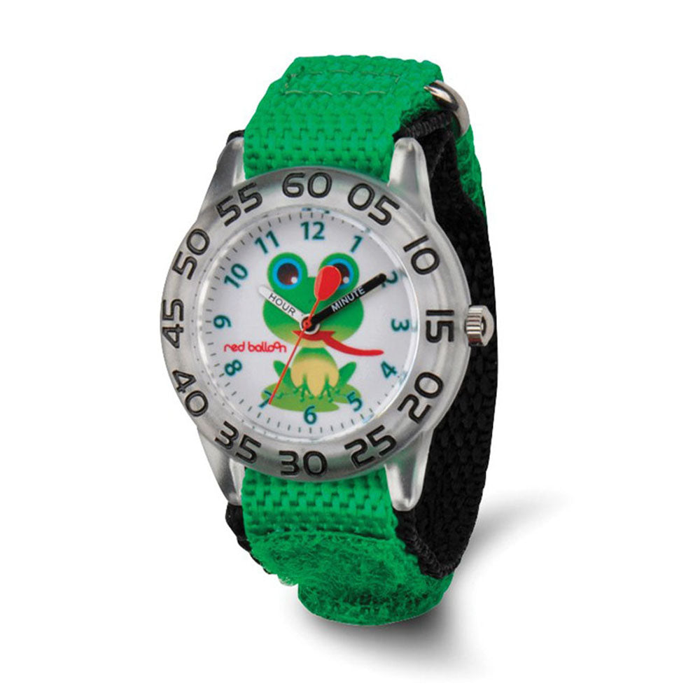 Red Balloon Girls Green Froggy Acrylic Time Teacher Watch, Item W10724 by The Black Bow Jewelry Co.