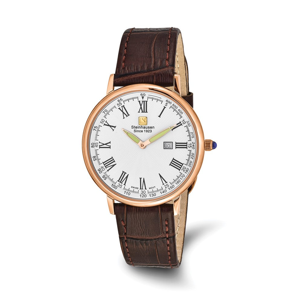 Steinhausen Mens Altdorf Rose IP-plated Brown Strap Watch, Item W10726 by The Black Bow Jewelry Co.