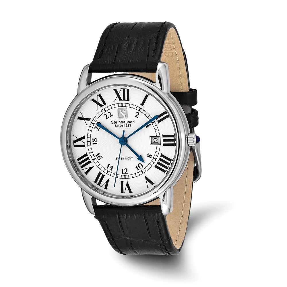 Steinhausen Mens Delemont Stainless Steel White Dial Black Strap Watch, Item W10743 by The Black Bow Jewelry Co.