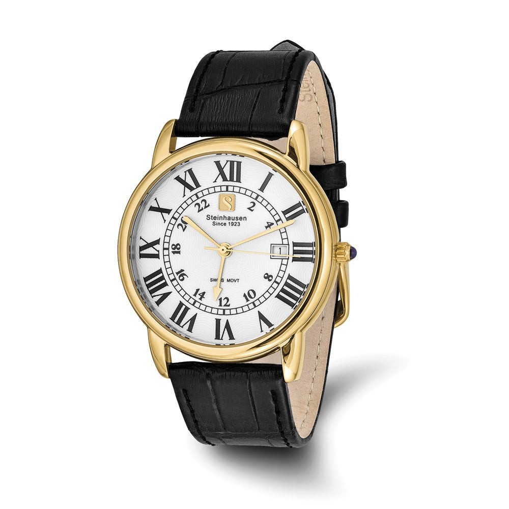 Steinhausen Mens Delemont IPG-plated White Dial Black Strap Watch, Item W10745 by The Black Bow Jewelry Co.
