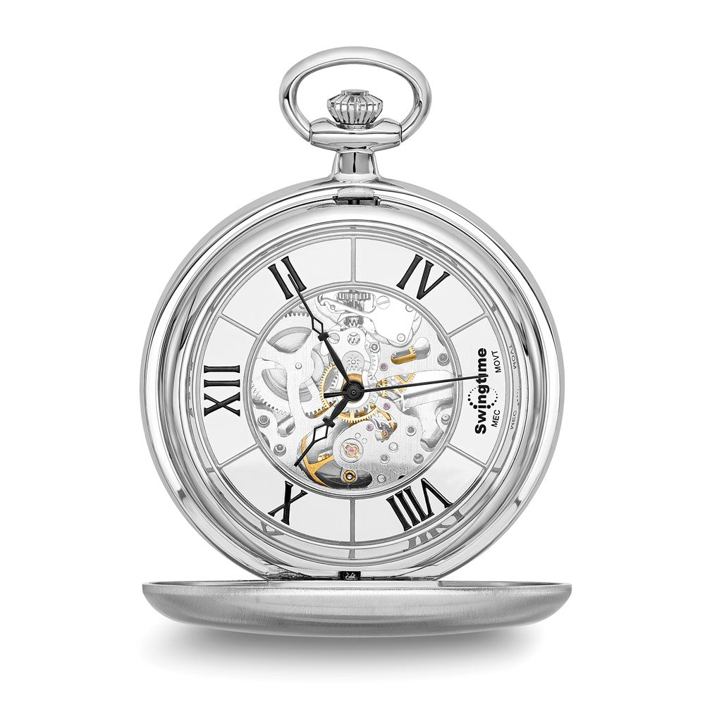 Swingtime Chrome-finish, Brass Mechanical Pocket Watch, Item W10754 by The Black Bow Jewelry Co.