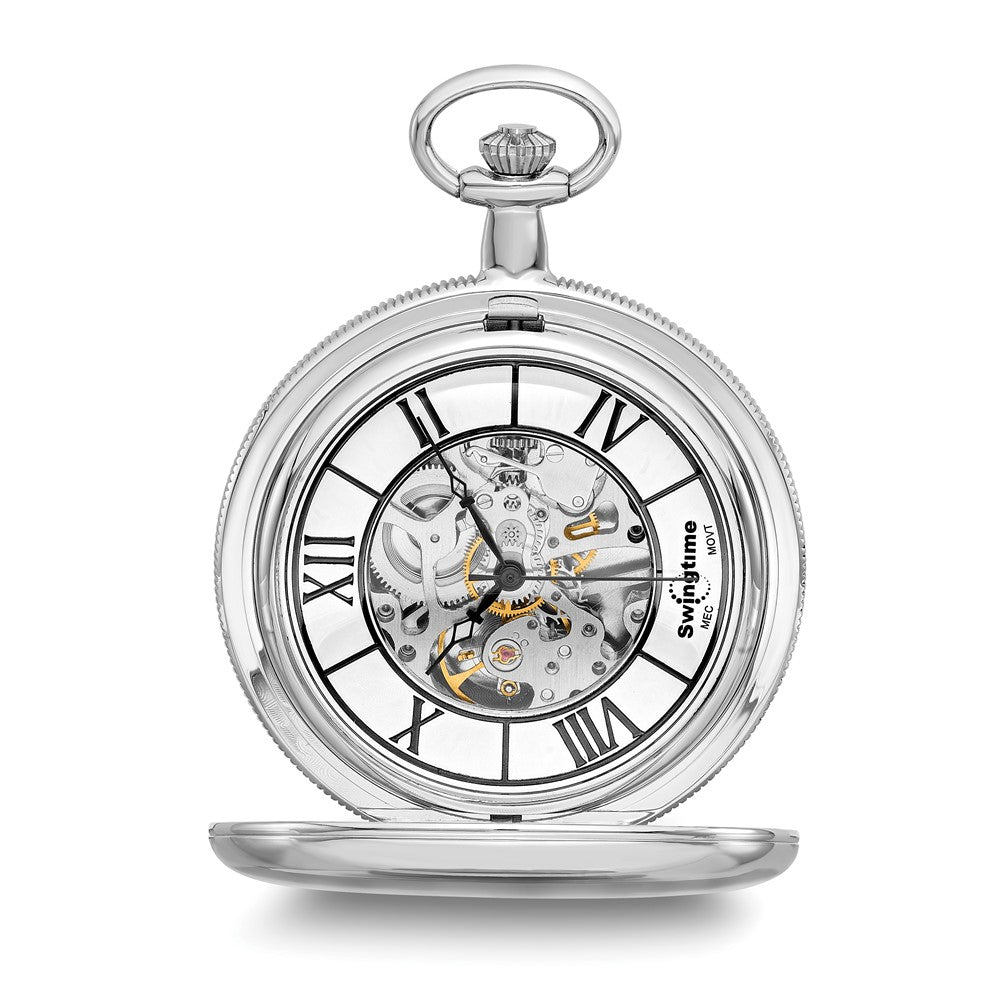 Swingtime Chrome-finish Brass Mechanical Pocket Watch, Item W10756 by The Black Bow Jewelry Co.
