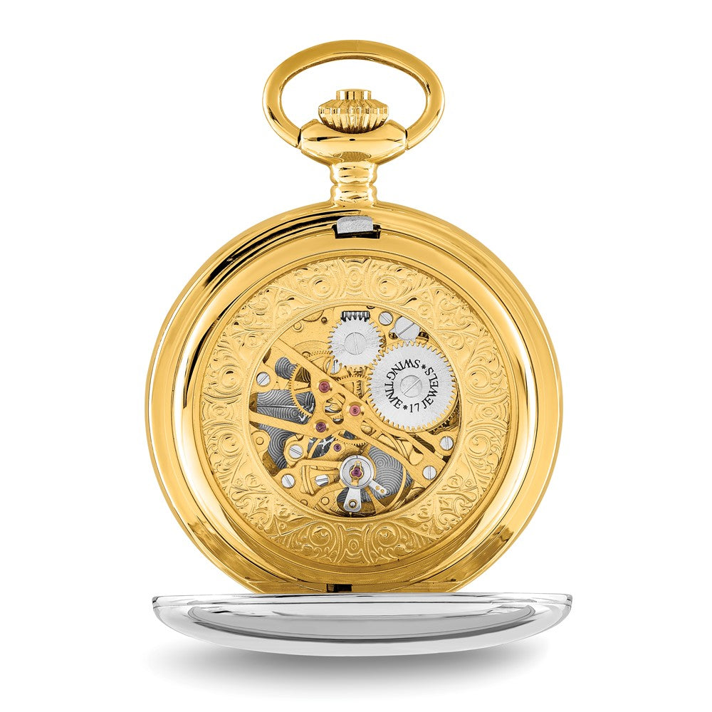 Alternate view of the Swingtime Two-tone Brass Mechanical Double Cover Pocket Watch by The Black Bow Jewelry Co.