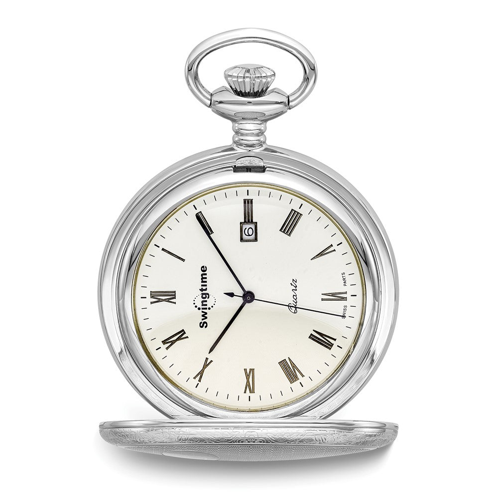 Swingtime Chrome-finish Brass Quartz Pocket Watch, Item W10760 by The Black Bow Jewelry Co.