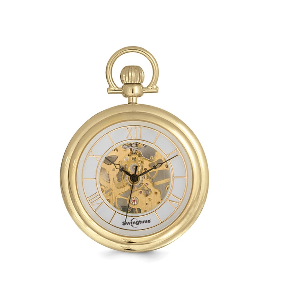 Swingtime Gold-finish Brass Stand Pocket Watch, Item W10762 by The Black Bow Jewelry Co.