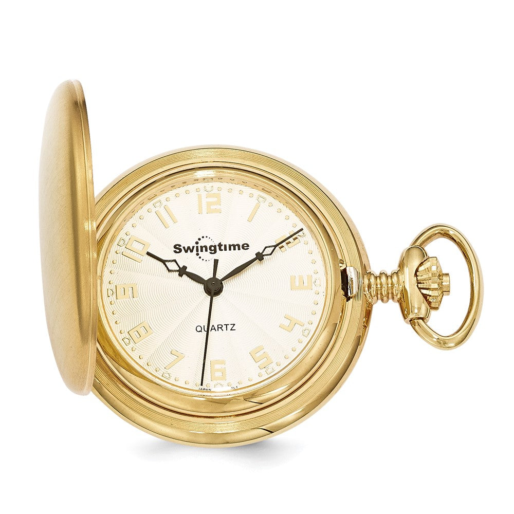 Swingtime Gold Finish Brass Quartz 42mm Pocket Watch, Item W10767 by The Black Bow Jewelry Co.
