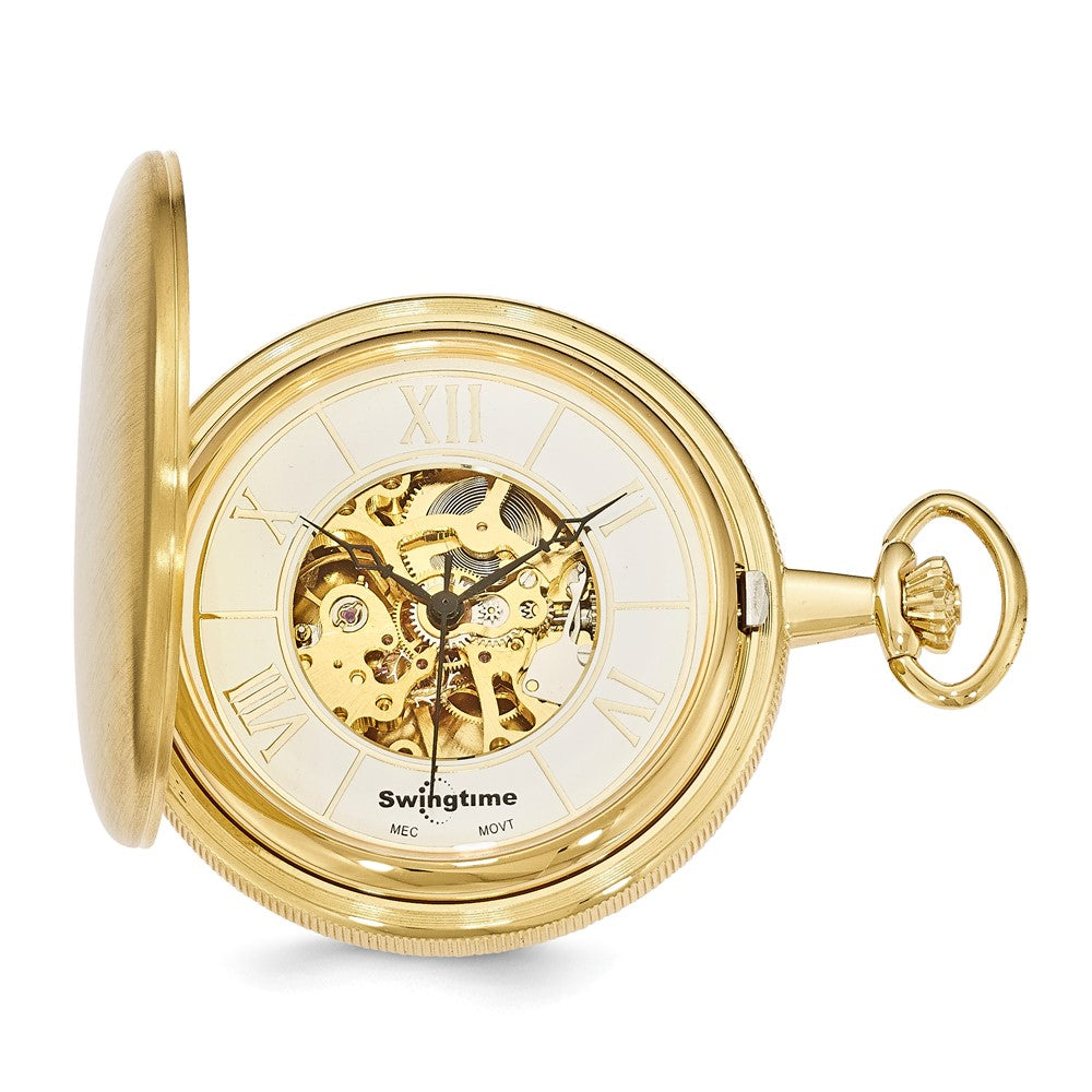Swingtime Gold-finish Brass Mechanical 48mm Pocket Watch, Item W10768 by The Black Bow Jewelry Co.