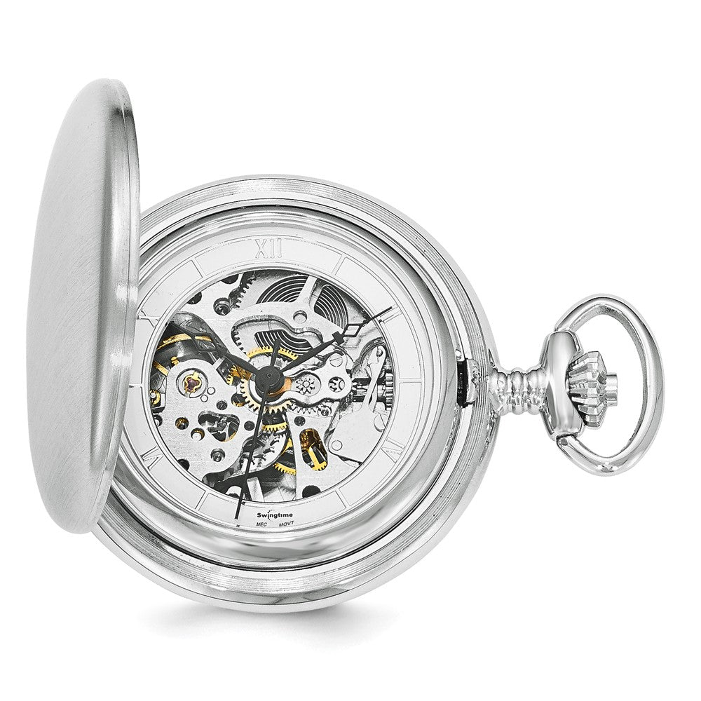 Swingtime Chrome-finish Brass Mechanical 42mm Pocket Watch, Item W10774 by The Black Bow Jewelry Co.