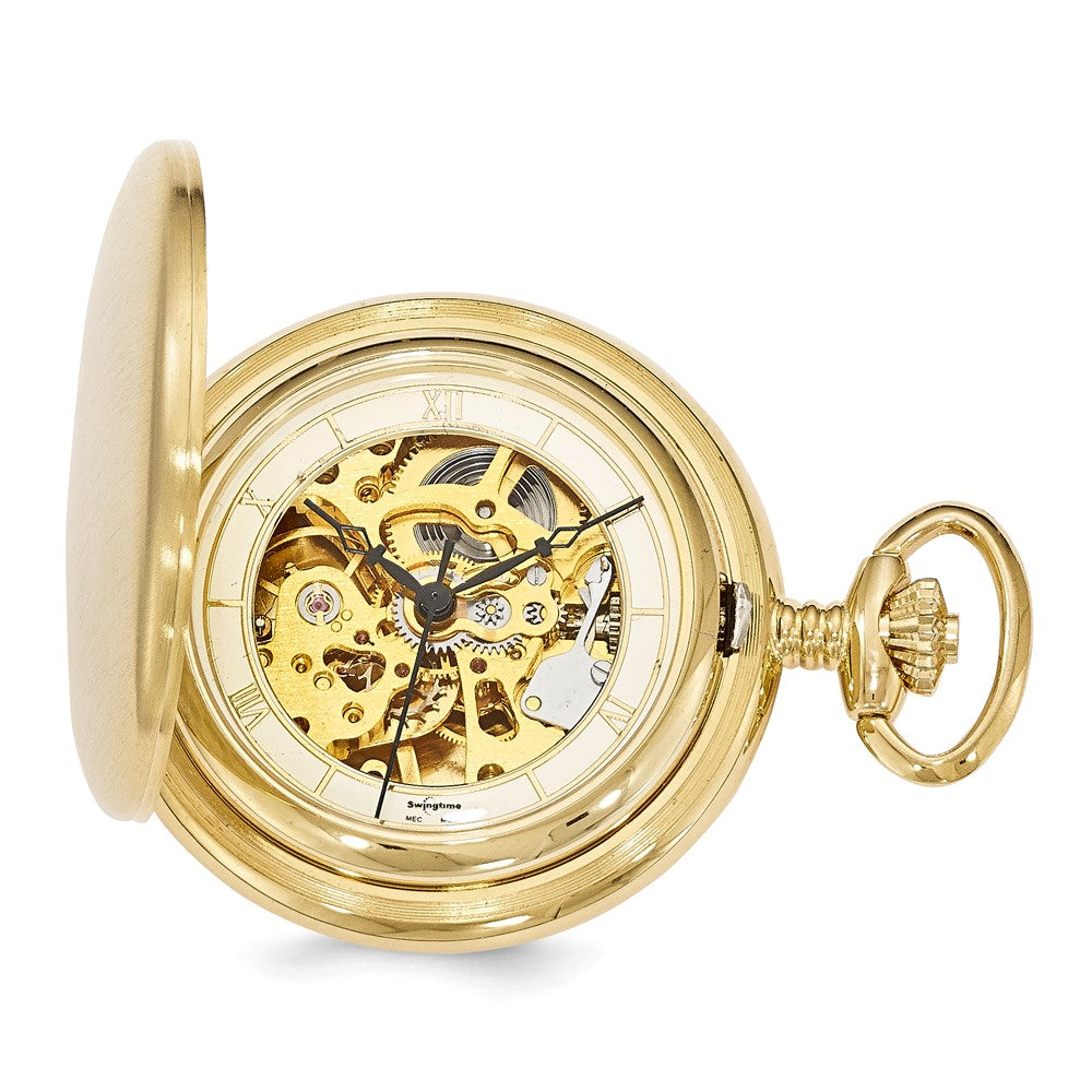 Swingtime Gold-finish Brass Mechanical 42mm Pocket Watch, Item W10775 by The Black Bow Jewelry Co.