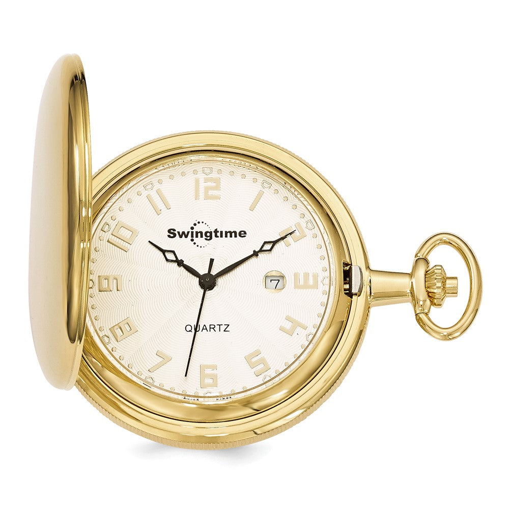 Swingtime Gold-finish Brass Quartz 48mm Pocket Watch, Item W10776 by The Black Bow Jewelry Co.