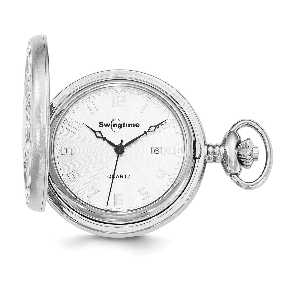 Swingtime Chrome-finish Brass Dial w/Date 48mm Pocket Watch, Item W10777 by The Black Bow Jewelry Co.