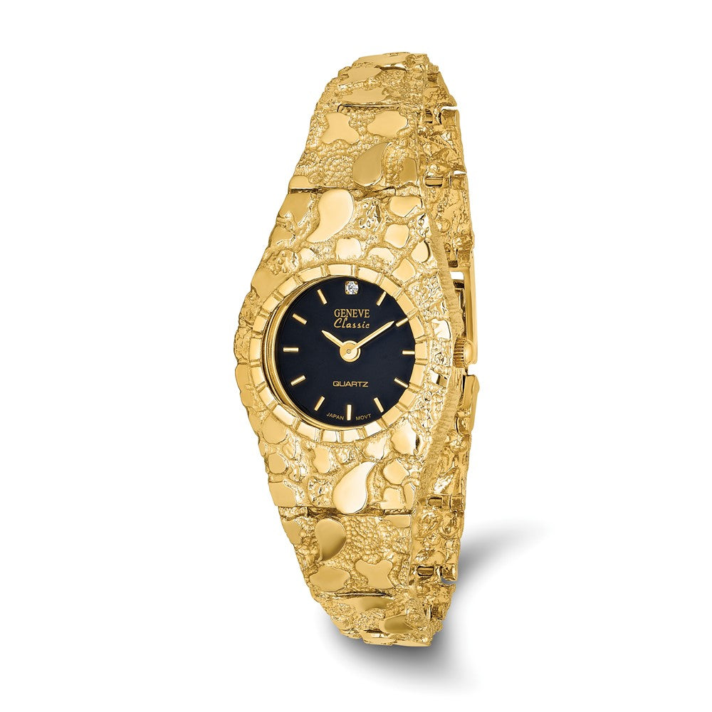 10K Yellow Gold Ladies Black 22mm Dial Nugget Watch, Item W10778 by The Black Bow Jewelry Co.