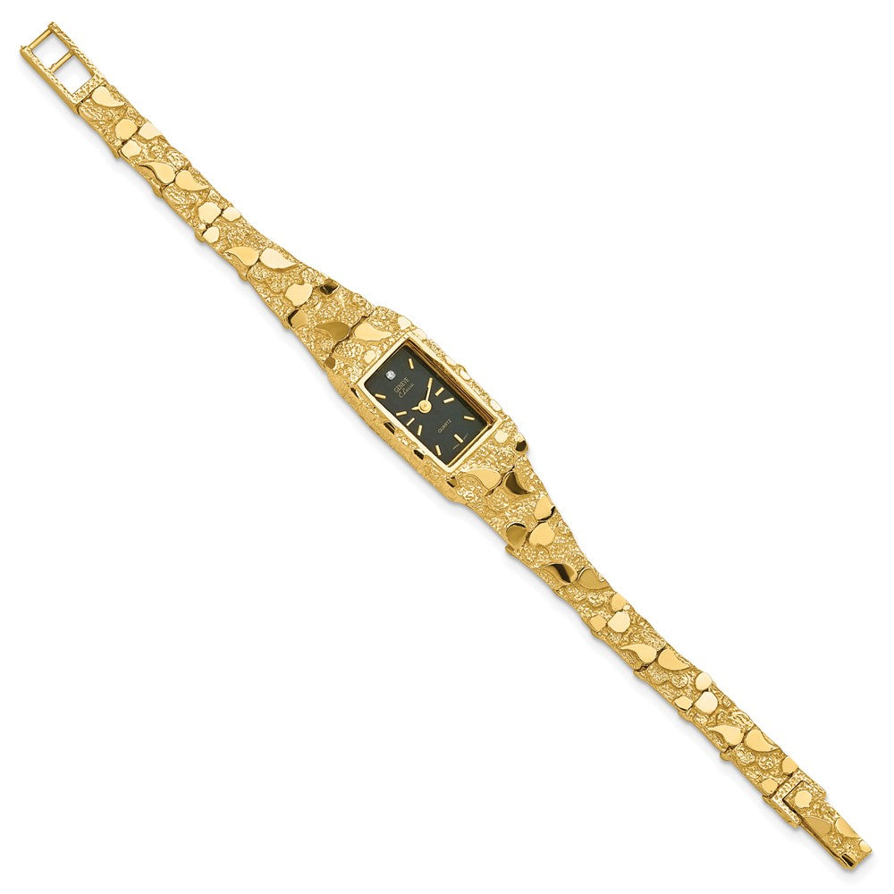 10k Yellow Gold Ladies Black Dial Rectangular Face Nugget Watch