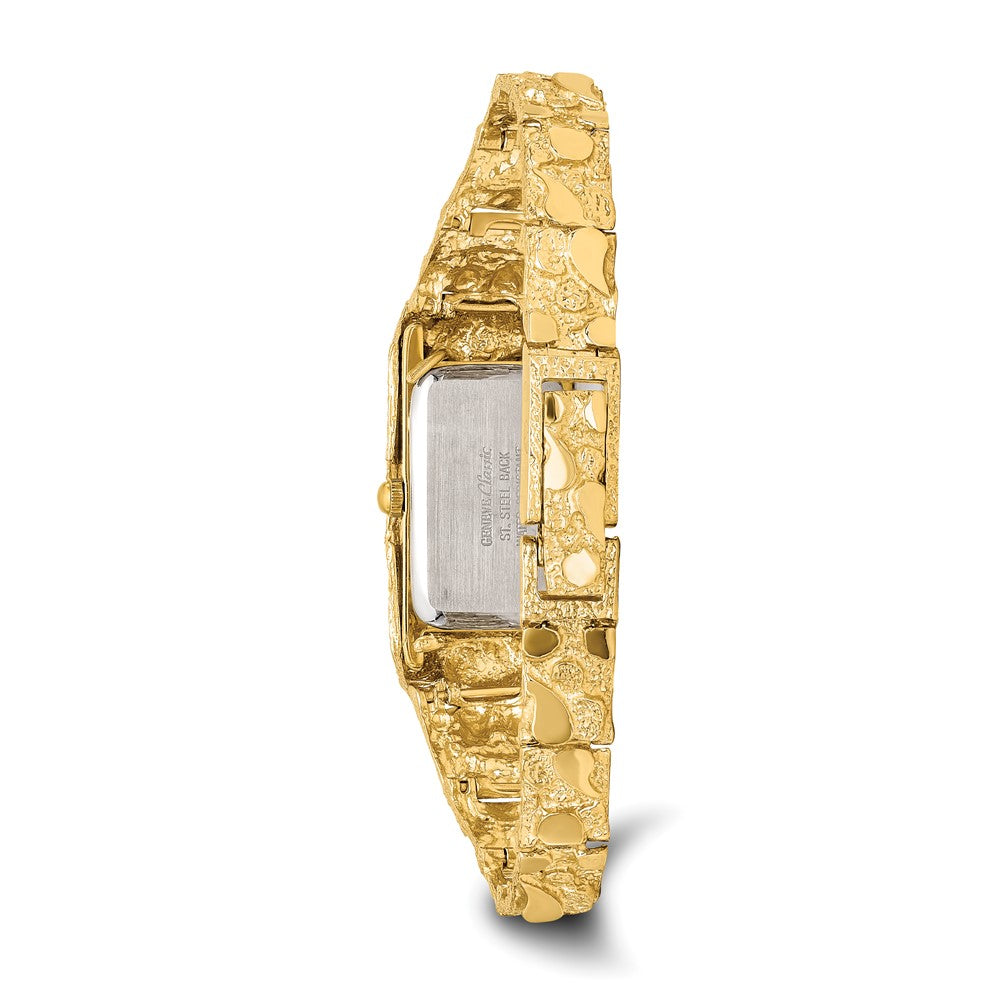 Alternate view of the 10k Yellow Gold Ladies Champagne Rectangular Face Nugget Watch by The Black Bow Jewelry Co.