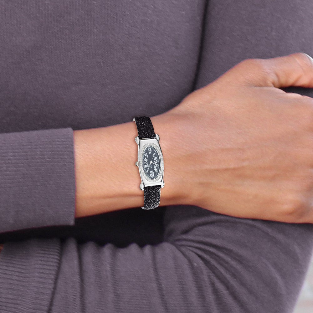 Alternate view of the Ladies, Charles Hubert, Black Leather Textured Band, Diamond Watch by The Black Bow Jewelry Co.