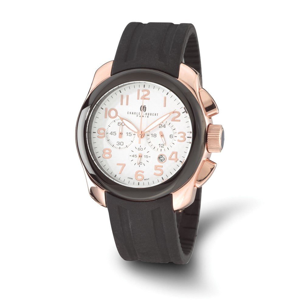 Charles Hubert Mens Rose Gold-Plated Chronograph Watch, Item W8191 by The Black Bow Jewelry Co.