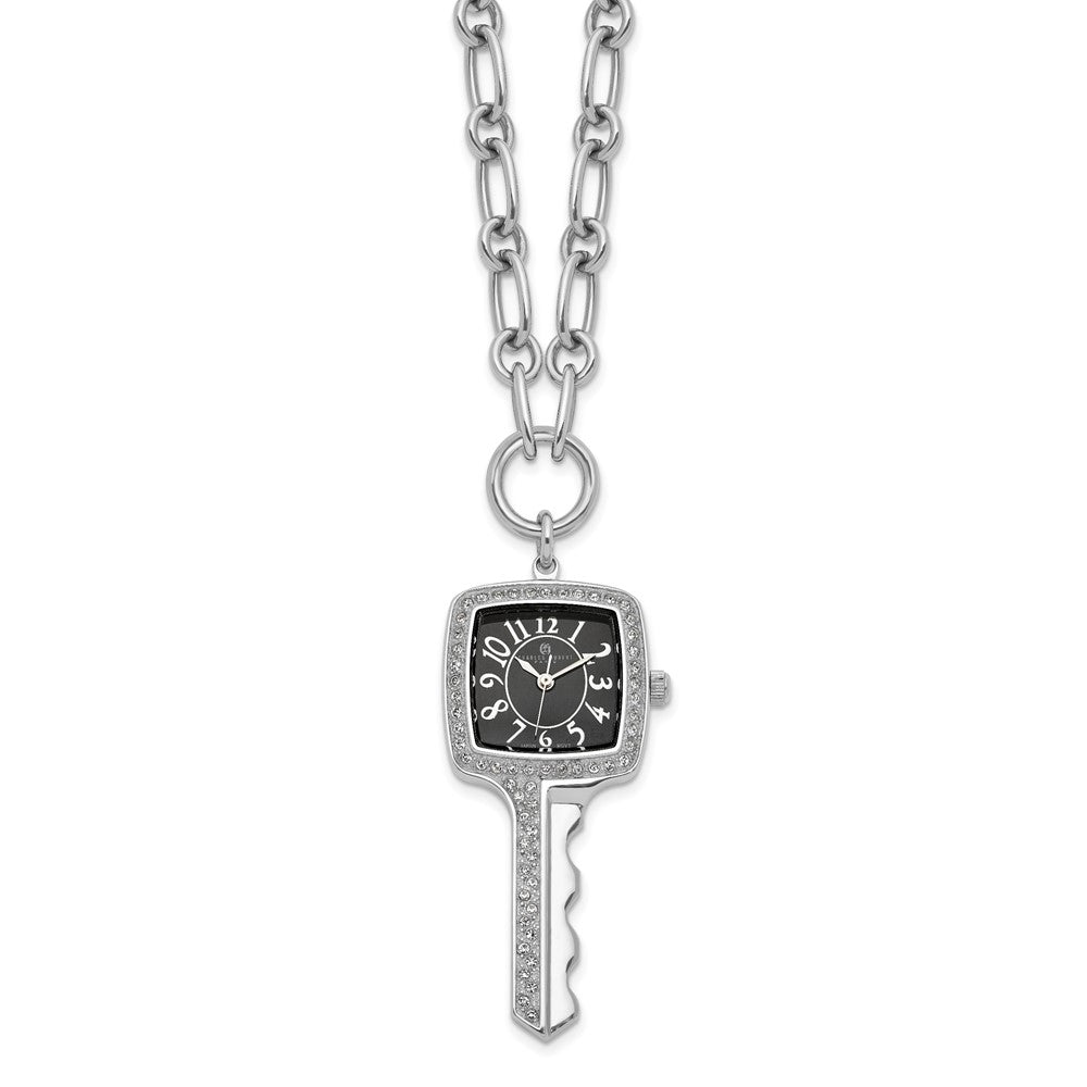 Alternate view of the Ladies, Stainless Steel, Square Key Black Dial Pendant Watch Necklace by The Black Bow Jewelry Co.