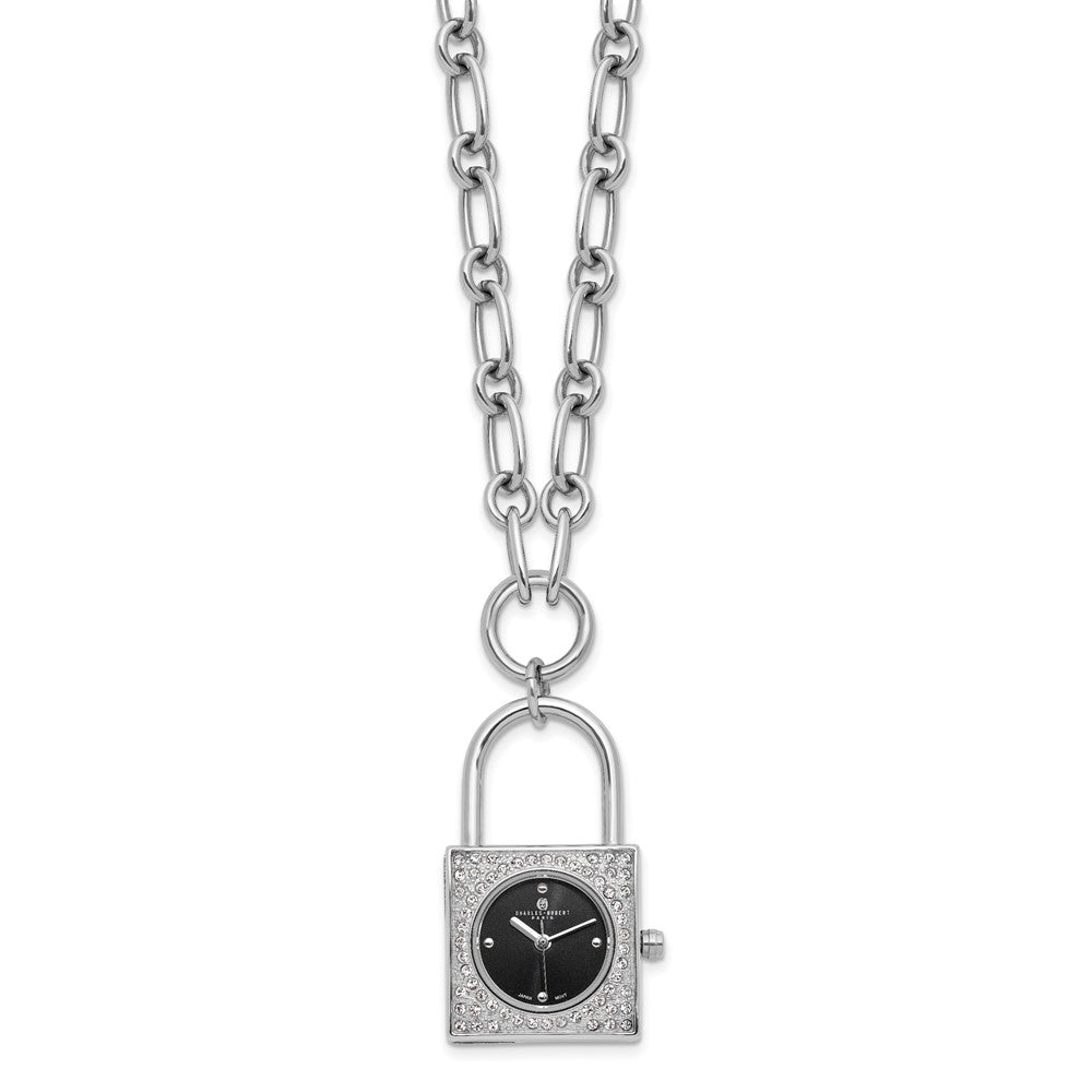 Alternate view of the Ladies, Stainless Steel, Black Dial Padlock Pendant Watch Necklace by The Black Bow Jewelry Co.